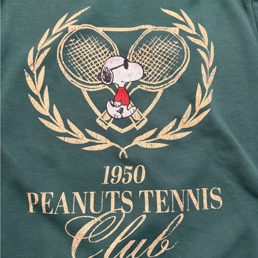 Peanuts Dark Green Crewneck Sweatshirt with Snoopy Tennis Graphic - Picture 2 of 5